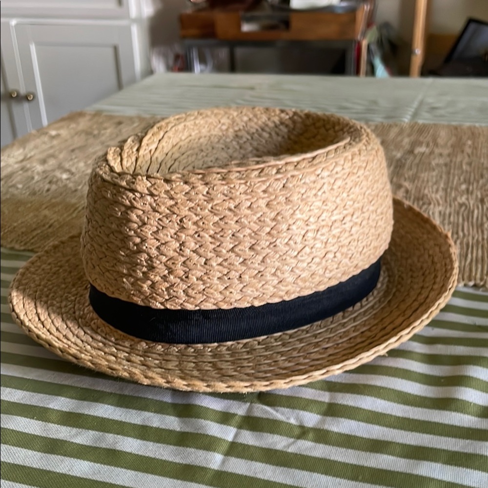 H&M Natural Straw Fedora Hat with black Band Babies 6 Months